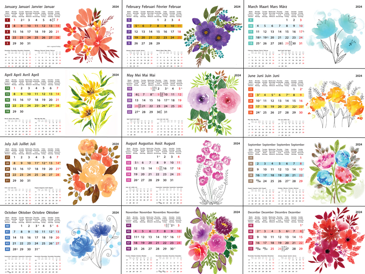 Desk calendar 2024 Flower Art 13p 21x15cm Images